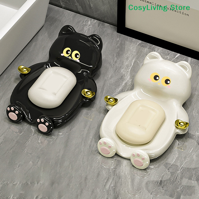 [CL]1Pcs Cute Cat Soap Dish Cr - مراجعة Soap Making Box وسعره