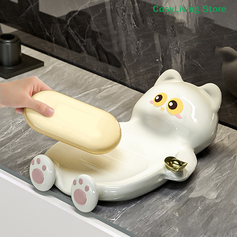 [CL]1Pcs Cute Cat Soap Dish Cr - مراجعة Soap Making Box وسعره