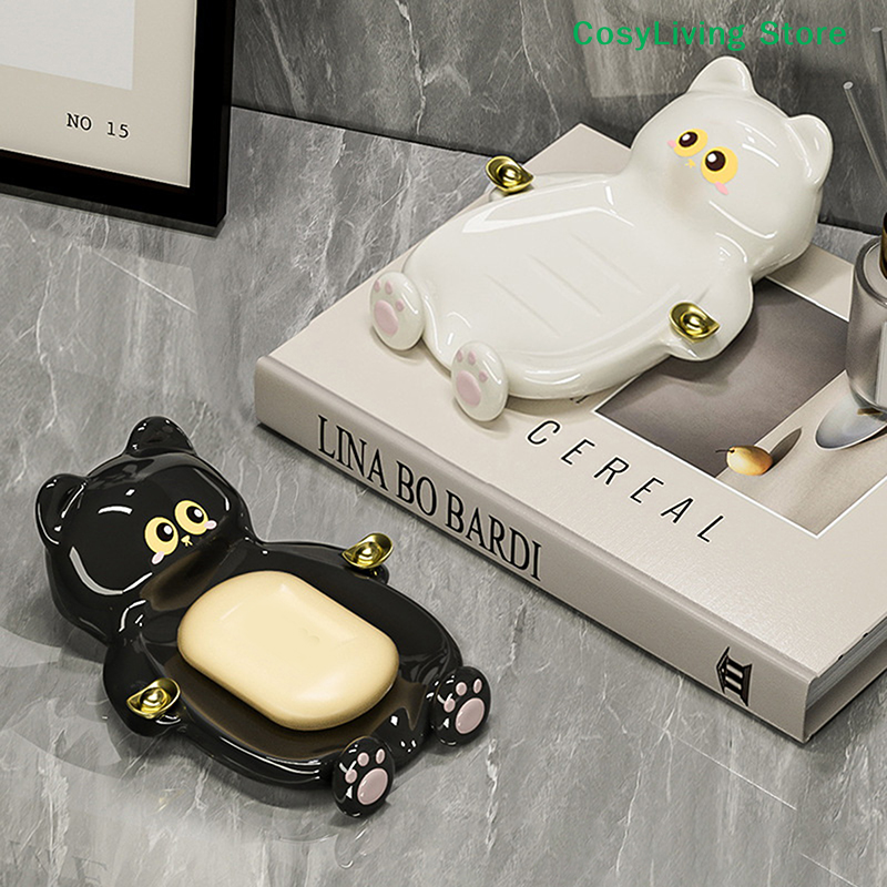 [CL]1Pcs Cute Cat Soap Dish Cr - مراجعة Soap Making Box وسعره
