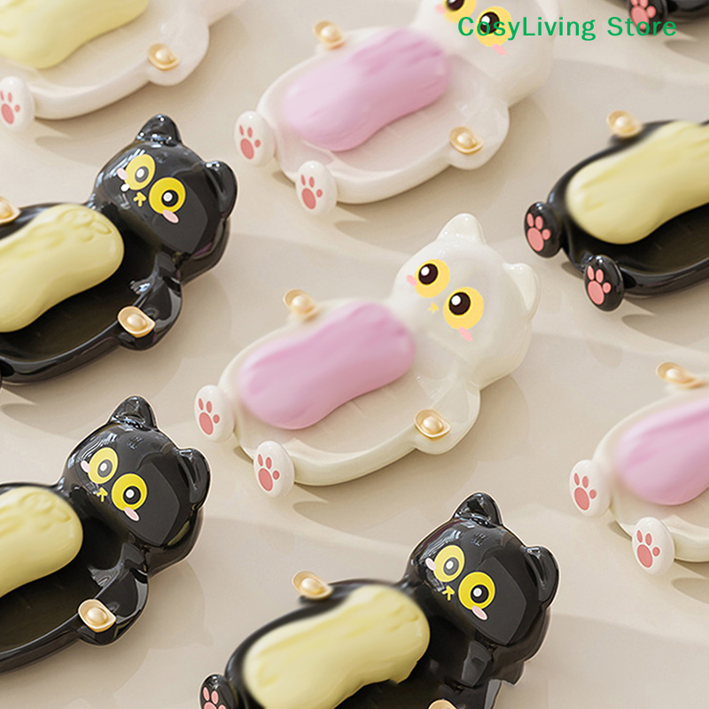 [CL]1Pcs Cute Cat Soap Dish Cr - مراجعة Soap Making Box وسعره